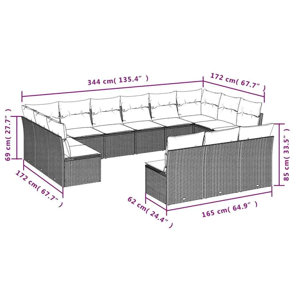 Garden Sofa Set 13 Piece Outdoor Furniture Modular Black Rattan Cushions