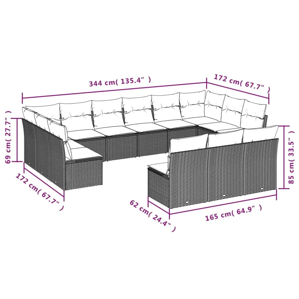 Garden Sofa Set Modular Outdoor Furniture 13 Piece Black Poly Rattan