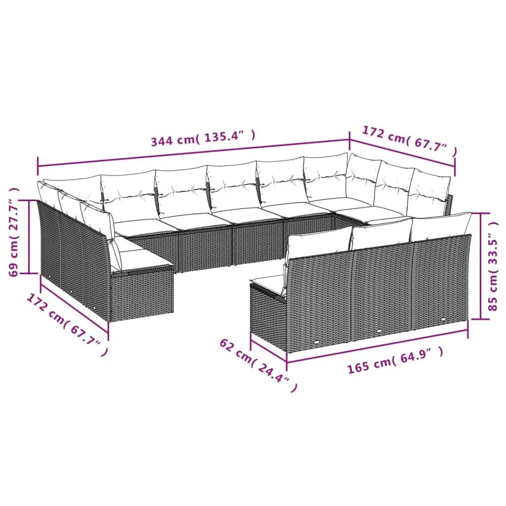 Garden Sofa Set 13 Piece Outdoor Furniture Patio Sectional Beige with Cushions
