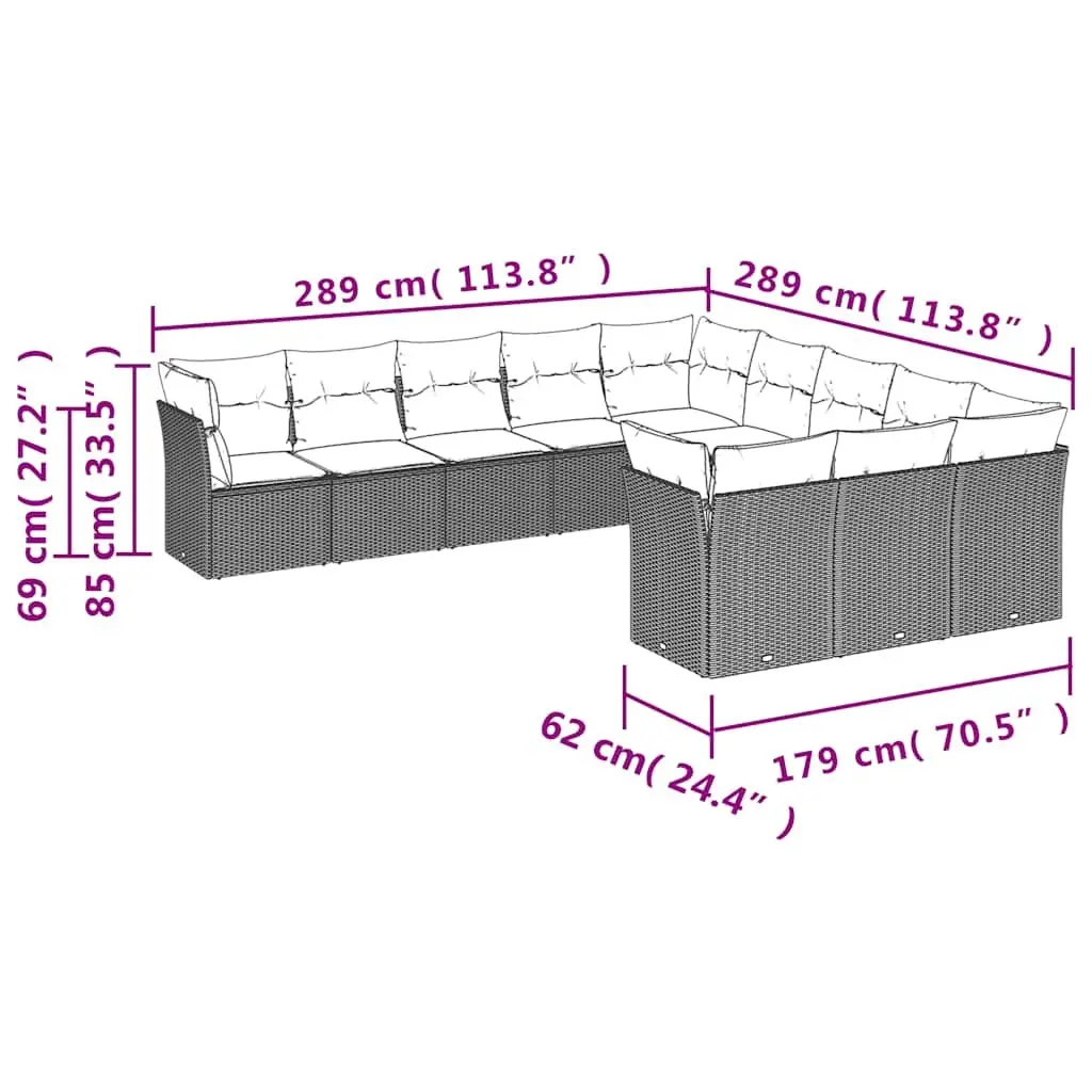 Outdoor Garden Sofa Set Modular Black 11 Piece Poly Rattan Patio Furniture