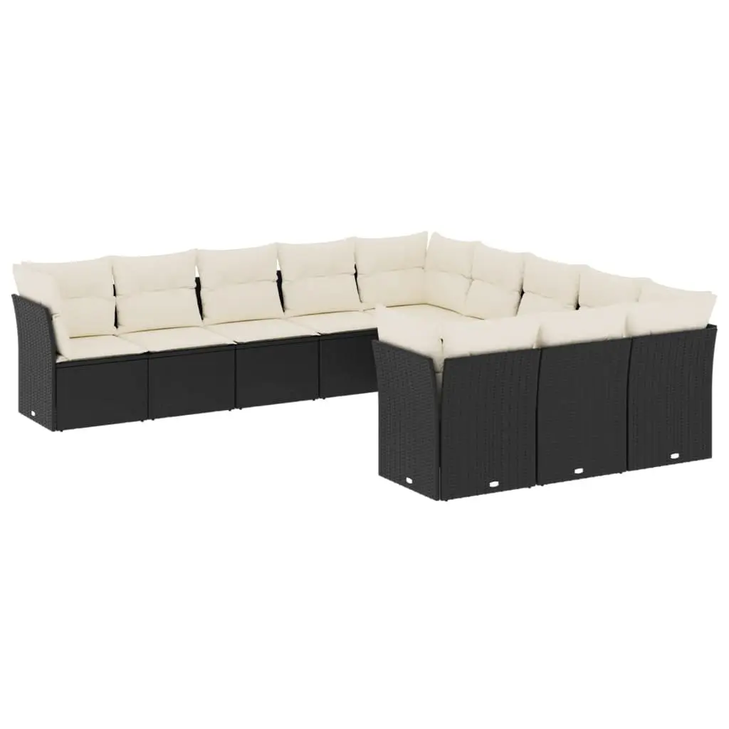Garden Sofa Set 11 Piece Outdoor Furniture Patio Sectional Black Poly Rattan