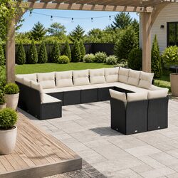 Garden Sofa Set 12 Piece Outdoor Furniture Patio Seating Black with Cushions