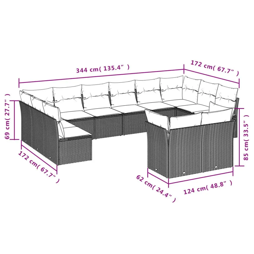 Garden Sofa Set 12 Piece Outdoor Furniture Patio Seating Black