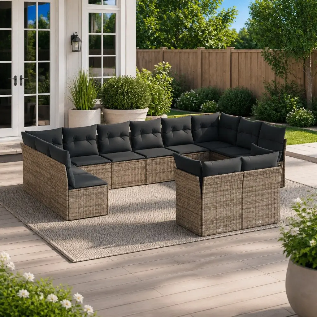 Garden Sofa Set Modular Outdoor Furniture 12 Piece Grey Poly Rattan