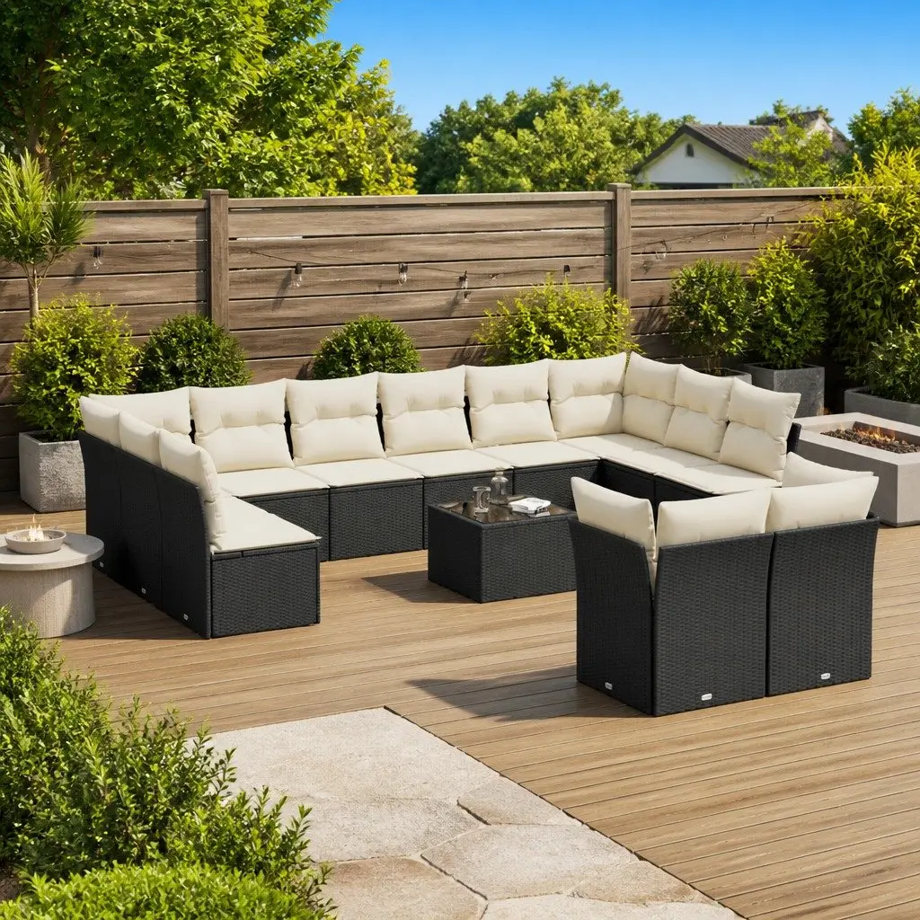 Garden Sofa Set 13 Piece Outdoor Furniture Modular Black PE Rattan Patio Seating