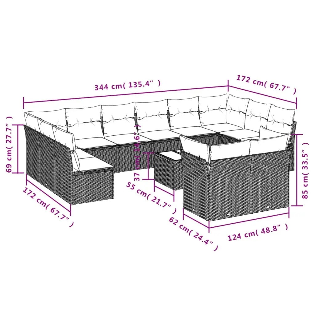 Garden Sofa Set 13 Piece Outdoor Furniture Modular Black PE Rattan Patio Seating