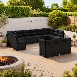 Comfortable 13 Piece Garden Sofa Set with Black Cushions