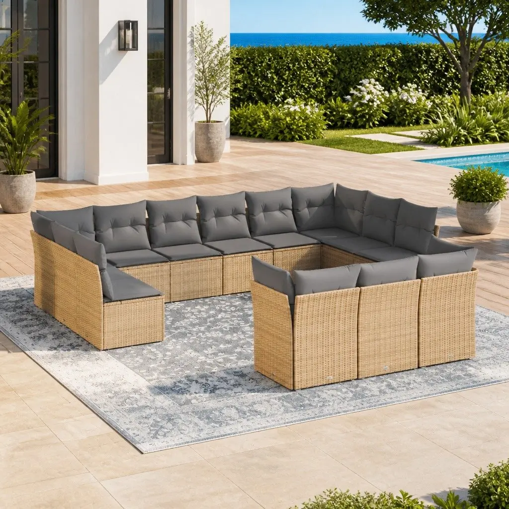 Garden Sofa Set 13 Piece Outdoor Furniture Modular Beige with Cushions