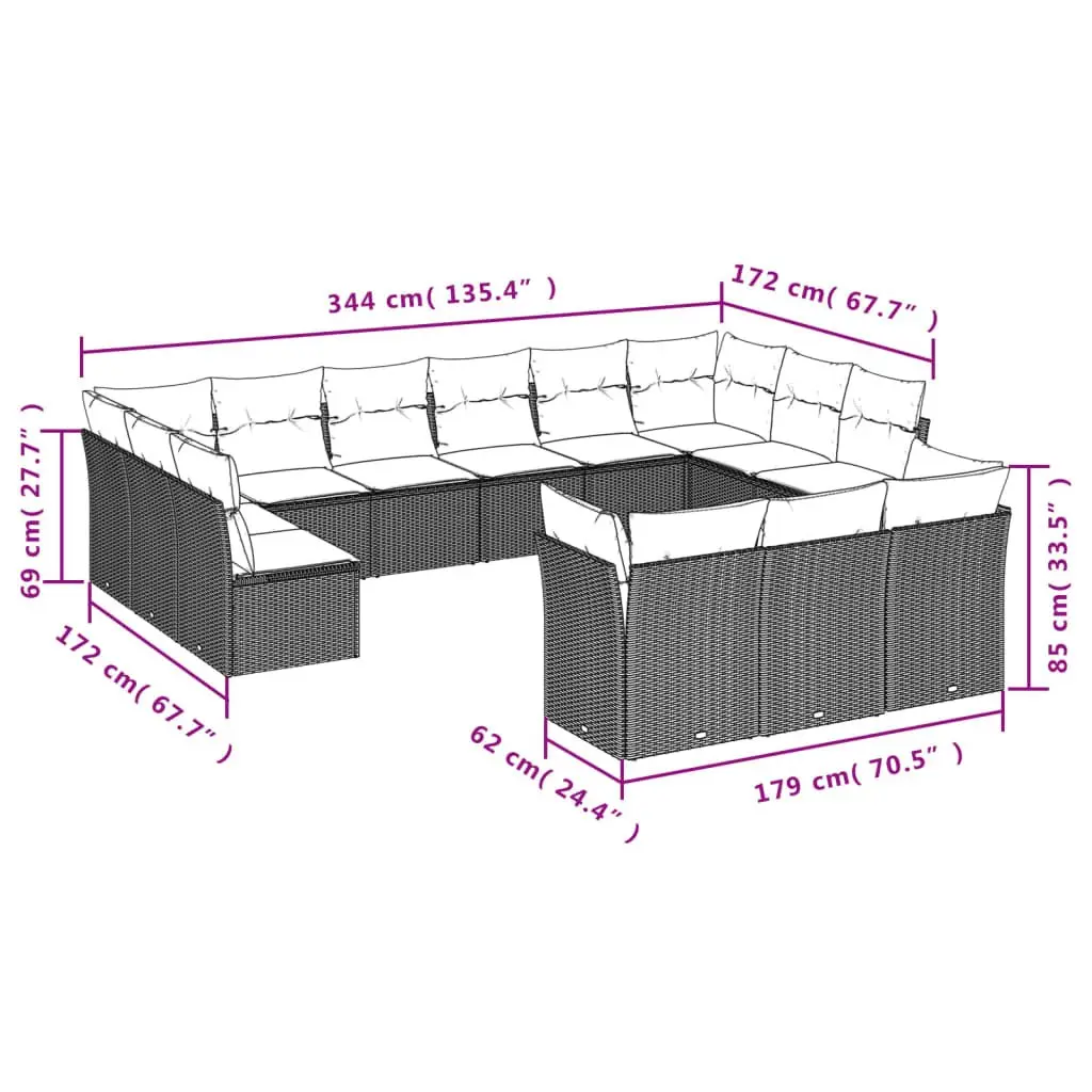Garden Sofa Set 13 Piece Outdoor Furniture Modular Beige with Cushions