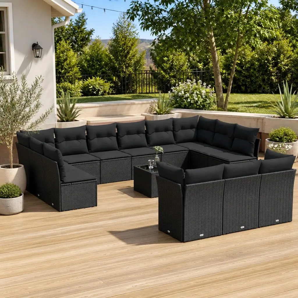 Garden Sofa Set Modular Outdoor Furniture 14 Piece Black Poly Rattan