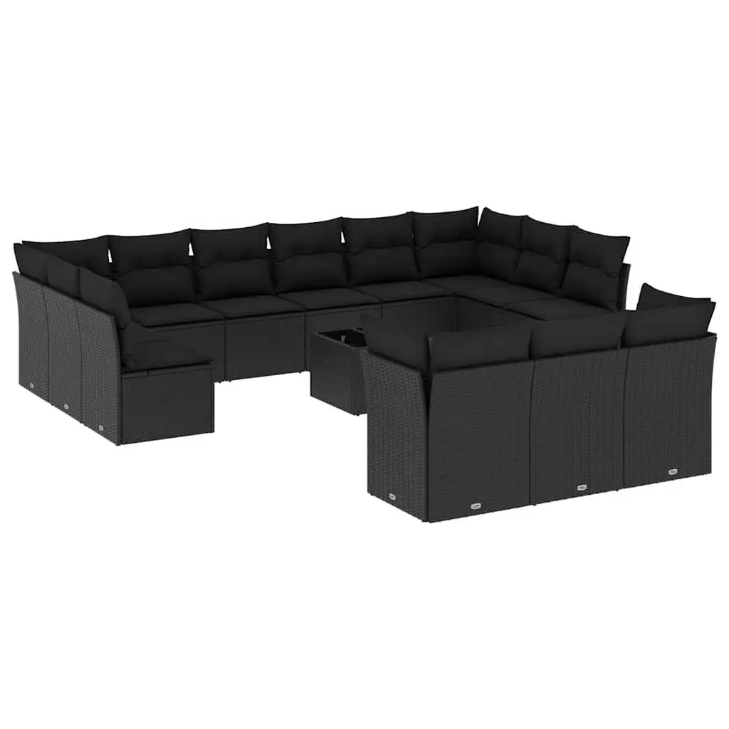Garden Sofa Set Modular Outdoor Furniture 14 Piece Black Poly Rattan
