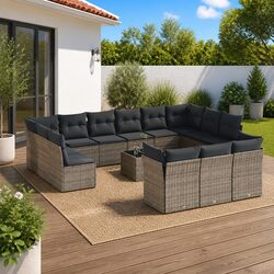 Comfortable 14 Piece Grey Rattan Sofa Set for Your Home