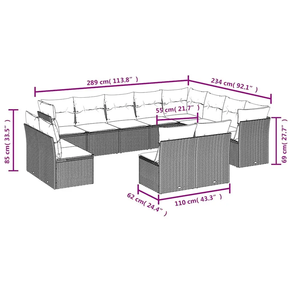 Garden Sofa Set Modular Outdoor Furniture 12 Piece Black