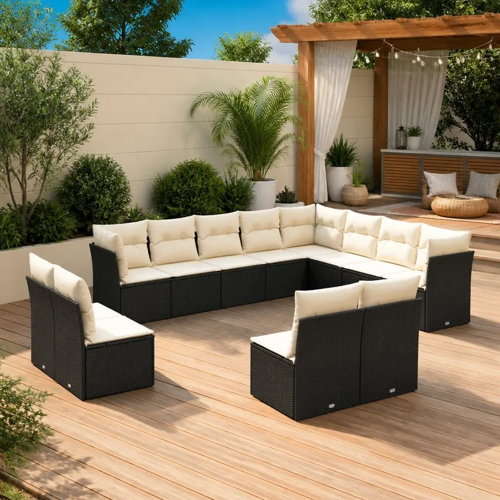 Garden Sofa Set Modular Outdoor Furniture 12 Piece Black Rattan Sectional