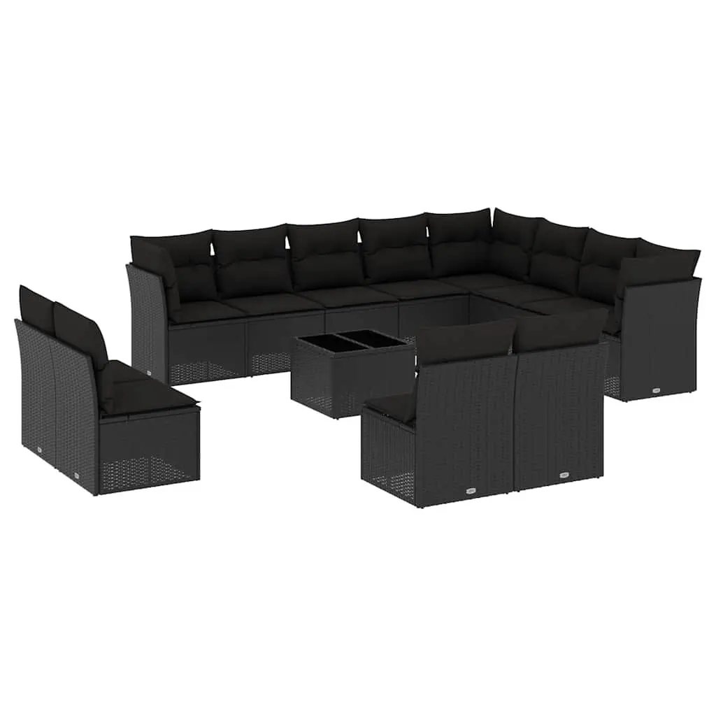 Garden Sofa Set 13 Piece Outdoor Patio Furniture Black Poly Rattan with Cushions