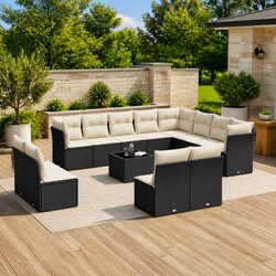 Reliable 13 Piece Black Poly Rattan Sofa Set
