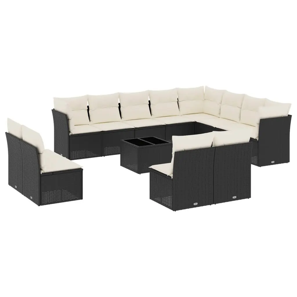 Garden Sofa Set 13 Piece Outdoor Furniture Black Poly Rattan Cushions Table