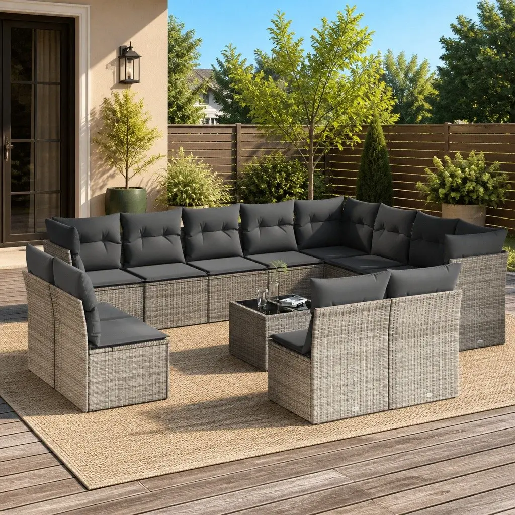 Garden Sofa Set Outdoor Furniture 13 Piece Modular Grey with Cushions