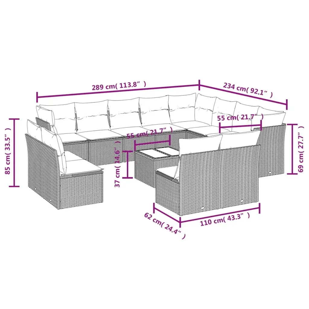 Garden Sofa Set Outdoor Furniture 13 Piece Modular Grey with Cushions