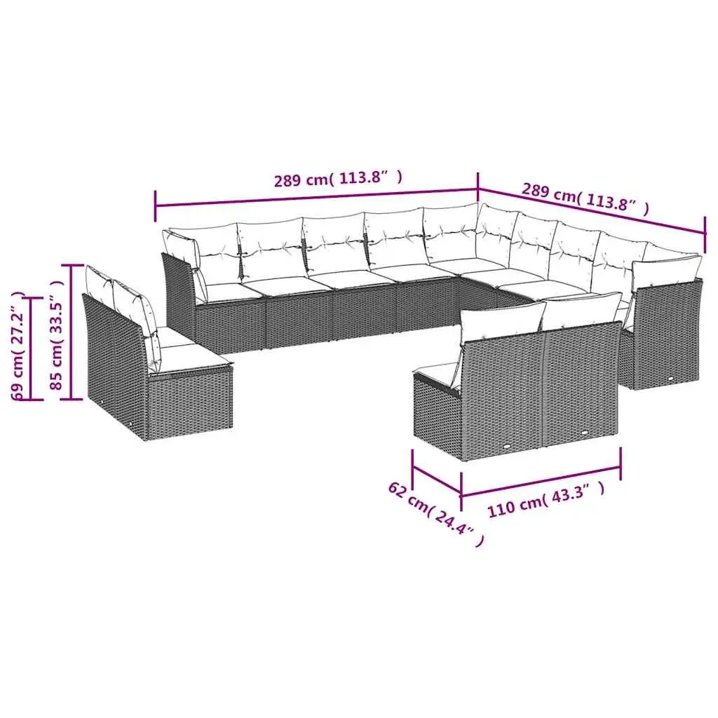 Garden Sofa Set 13 Piece Outdoor Furniture Modular Black PE Rattan Patio Lounge