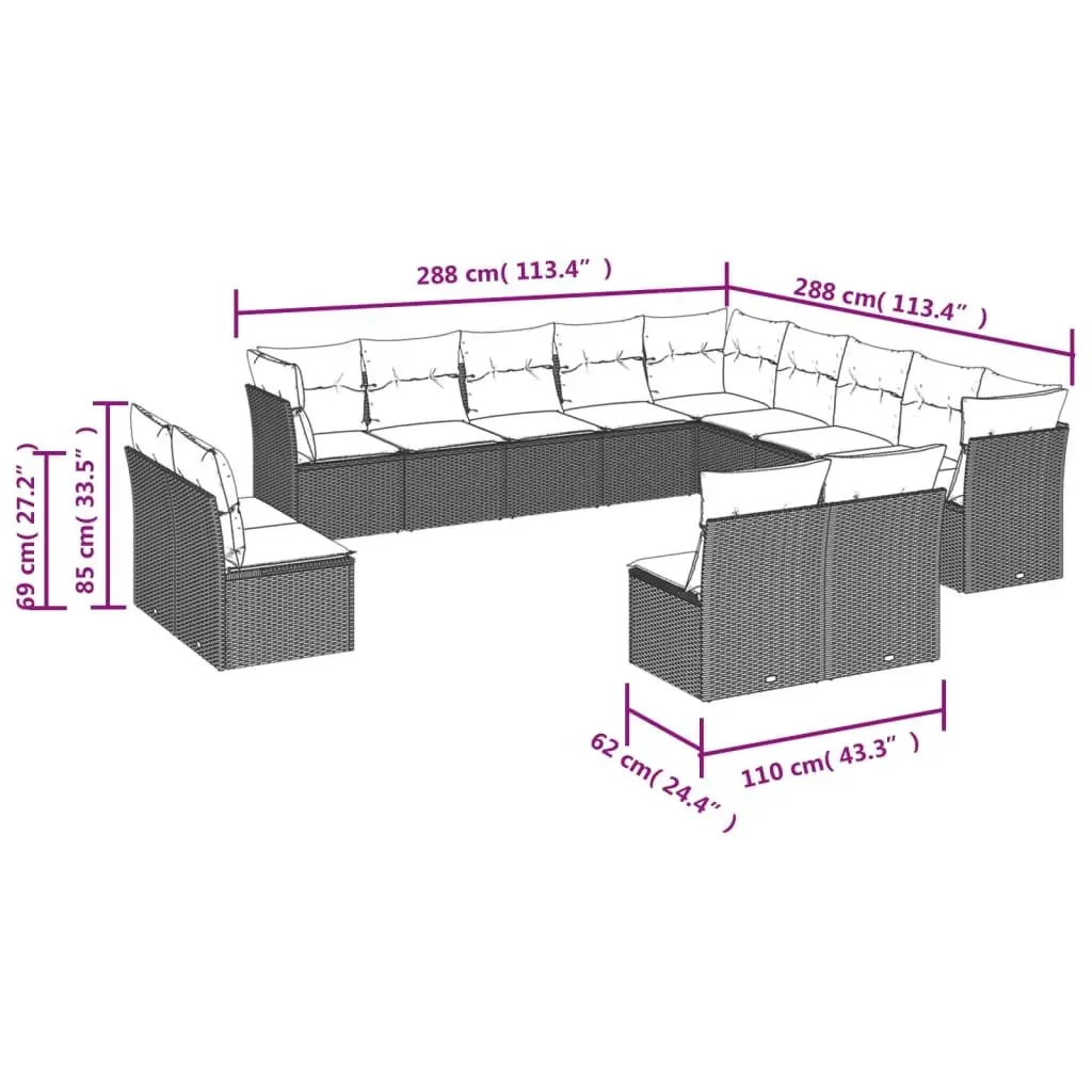 13 Piece Garden Sofa Set Outdoor Lounge Furniture Modular Sectional Beige