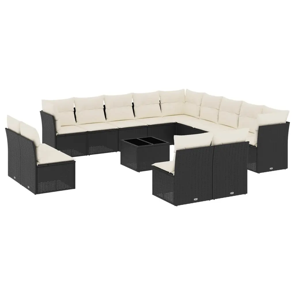 Garden Sofa Set 14 Pieces Outdoor Furniture Patio Black Poly Rattan with