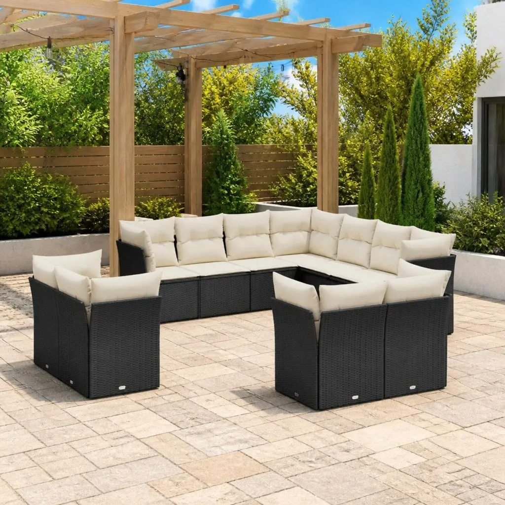 Garden Sofa Set 11 Piece Outdoor Furniture Black PE Rattan Patio Seating