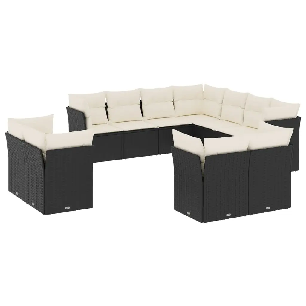 Garden Sofa Set 11 Piece Outdoor Furniture Black PE Rattan Patio Seating