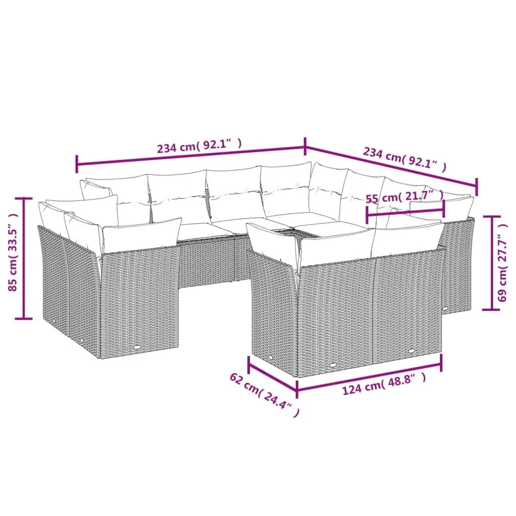 Garden Sofa Set 11 Piece Outdoor Furniture Black PE Rattan Patio Seating