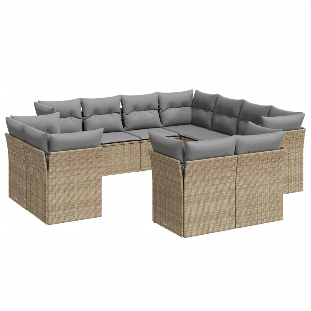 Garden Sofa Set 11 Piece Outdoor Furniture Patio Beige Cushions Modular Seating
