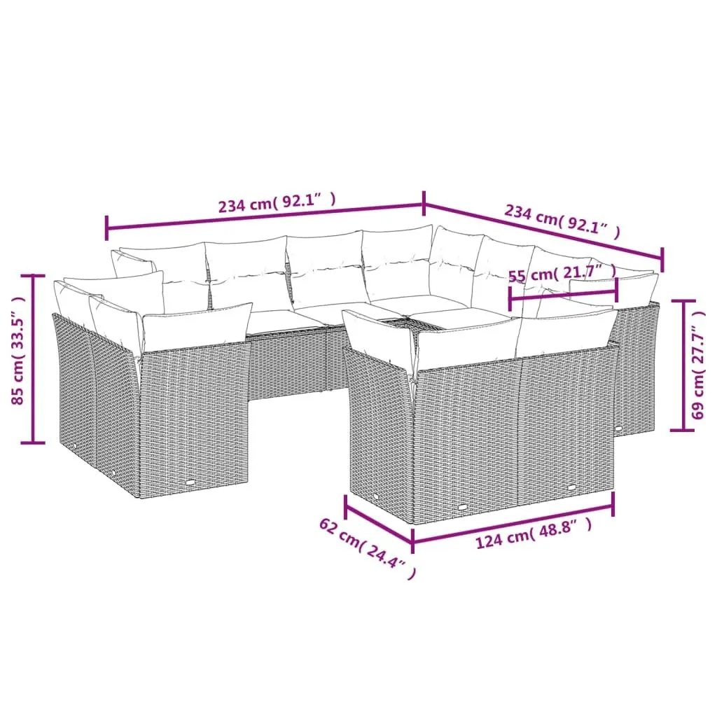 Outdoor Sofa Set Modular Garden Furniture 11 Piece Grey