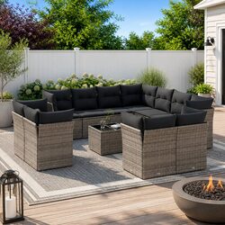 Garden Sofa Set 12 Piece Outdoor Furniture with Cushions Grey Patio Lounge
