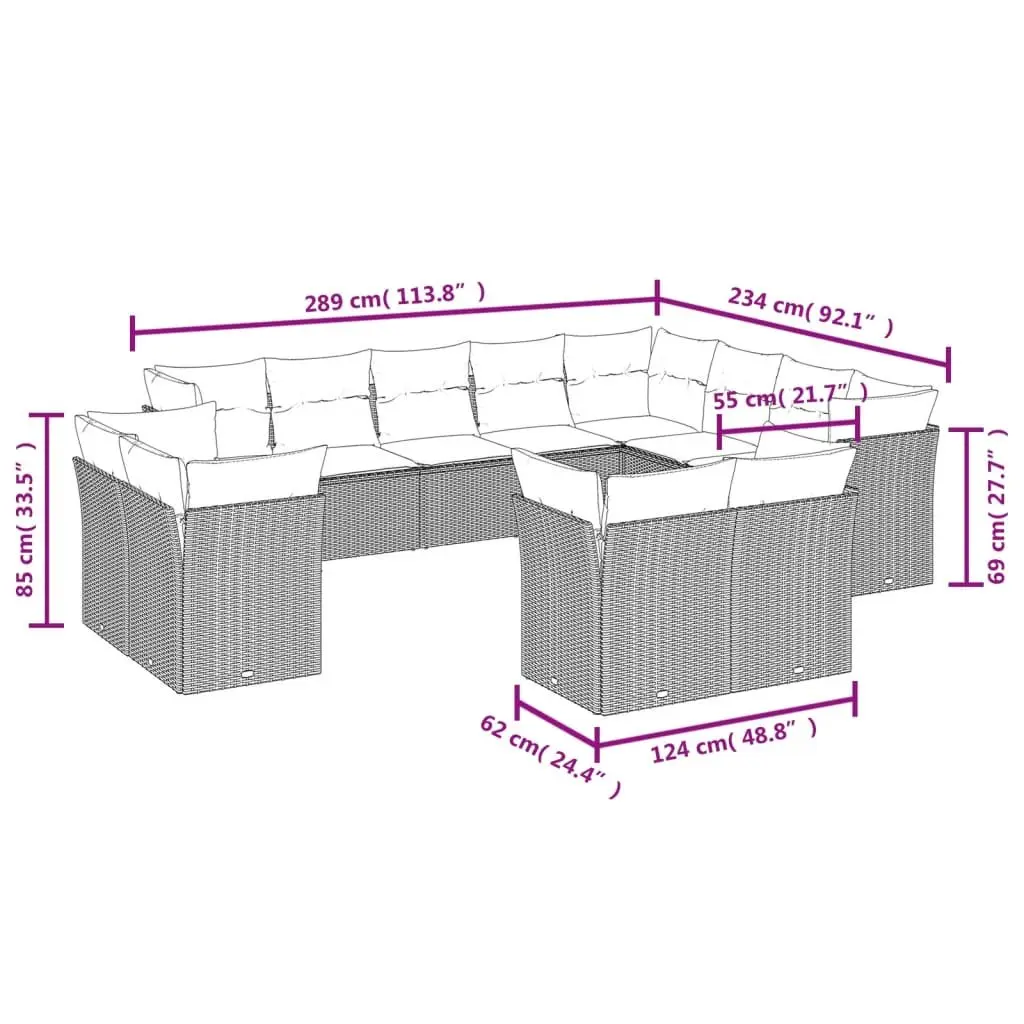Garden Sofa Set 12 Piece Outdoor Furniture Modular Seating Black with Cushions