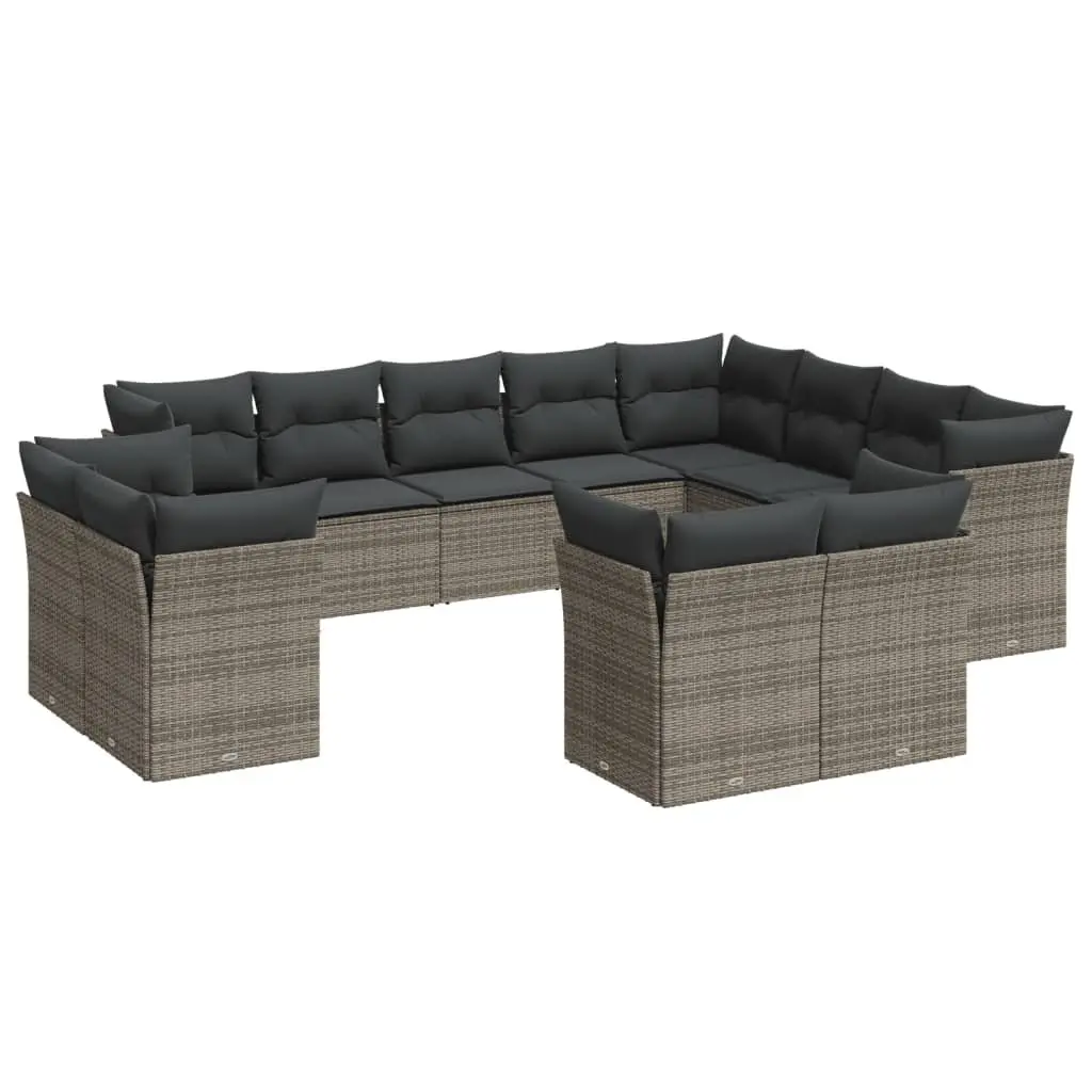 Garden Sofa Set 12 Piece Outdoor Furniture Modular Grey Poly Rattan