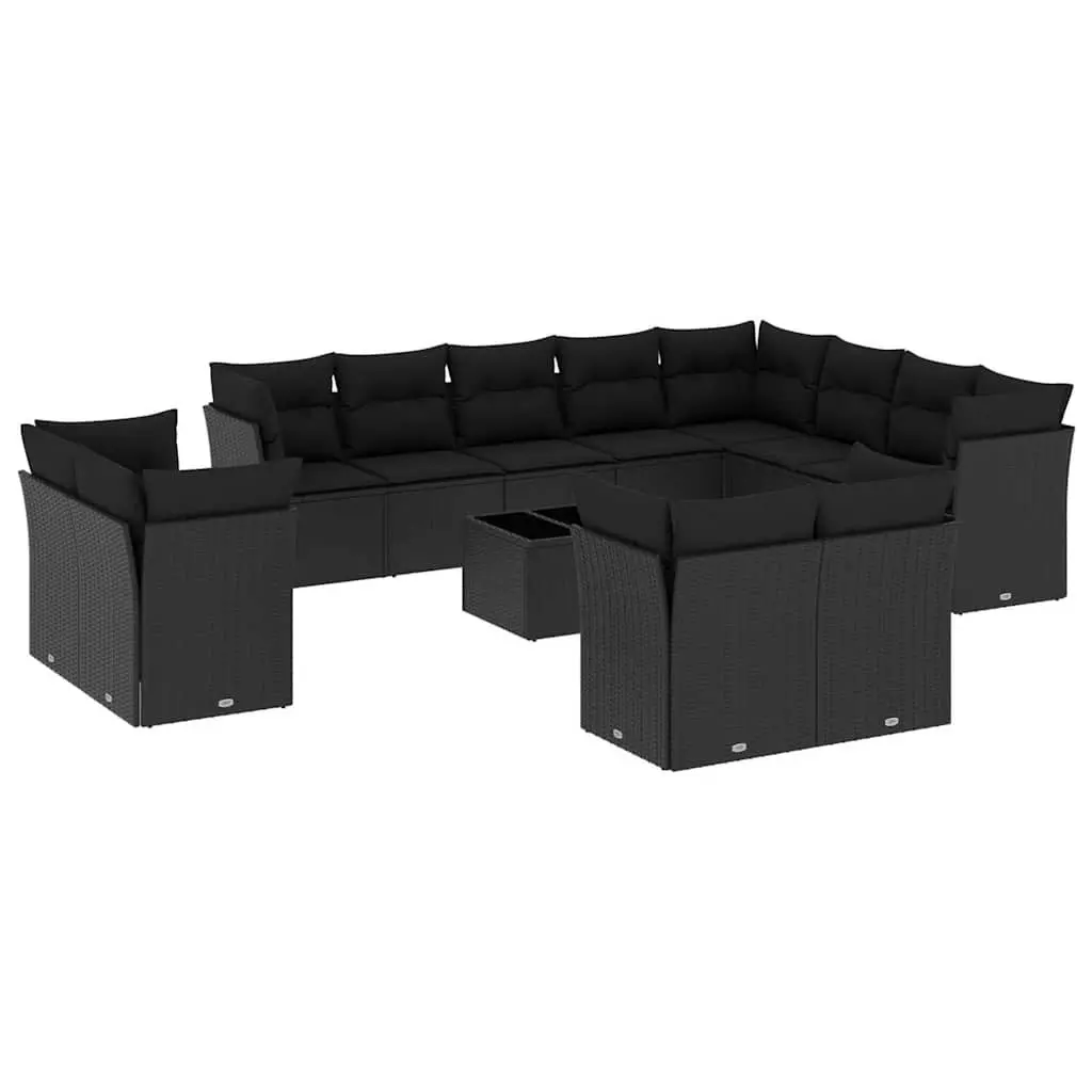 Outdoor Furniture Sofa Set Black Poly Rattan 13 Piece with Cushions for Garden Patio
