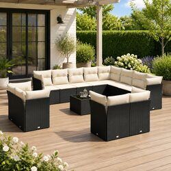 Comfortable 13-Piece Black Rattan Garden Sofa Set