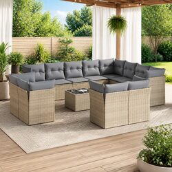 Comfortable Beige Garden Sofa Set - 13 Pieces for Value