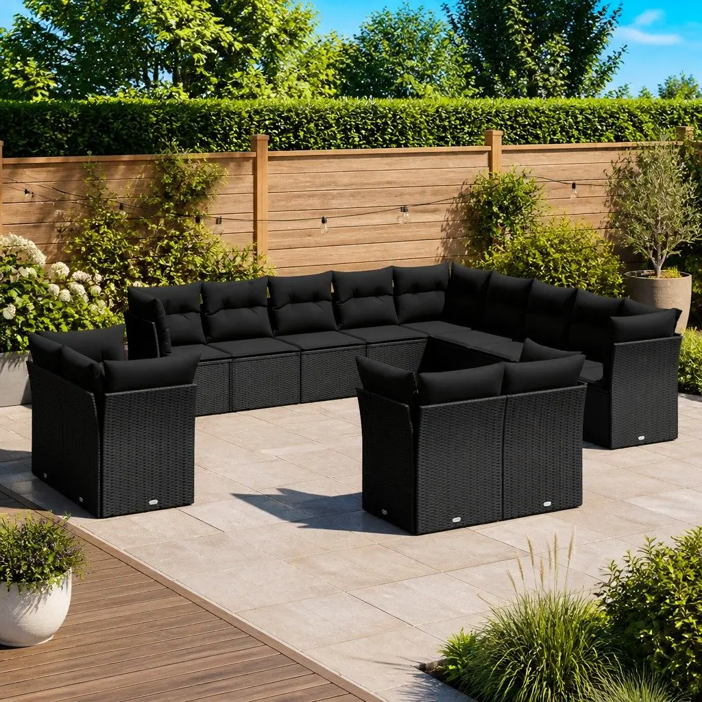 Outdoor Sofa Set 13 Piece Garden Furniture Modular Black PE Rattan