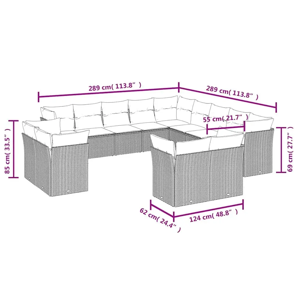 Outdoor Sofa Set 13 Piece Garden Furniture Modular Black PE Rattan
