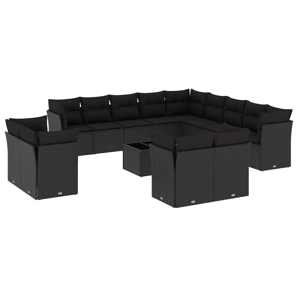 Garden Sofa Set 14 Piece Outdoor Patio Furniture Modular Black Poly Rattan