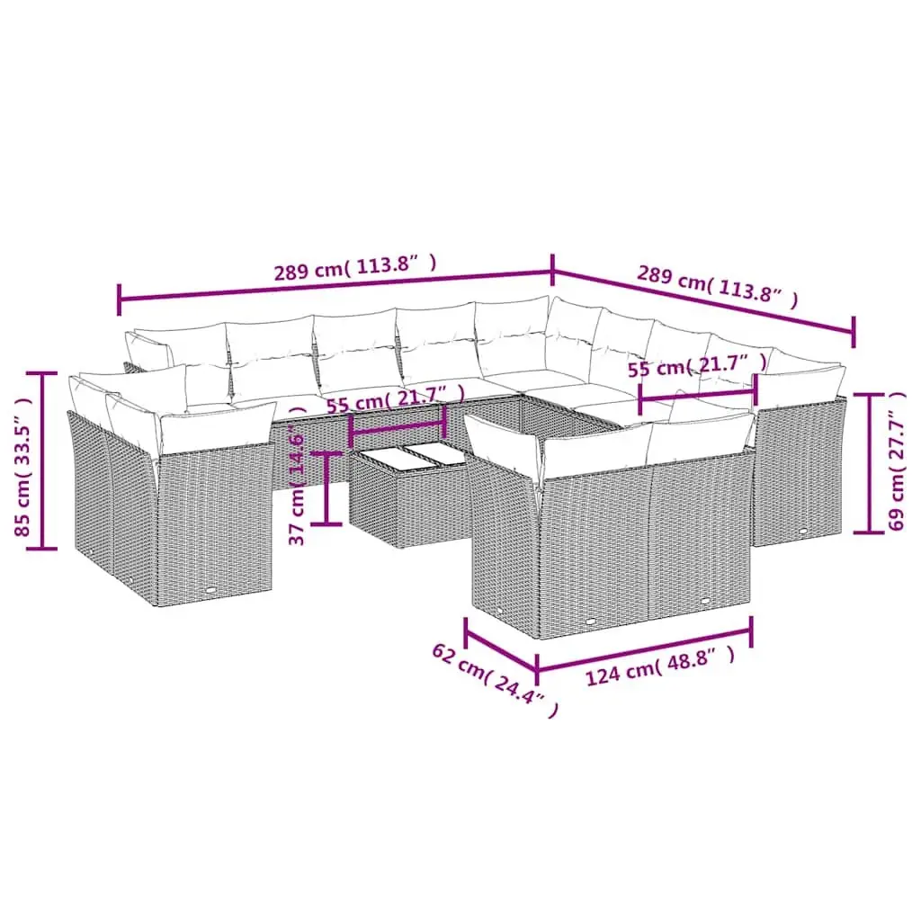 Garden Sofa Set 14 Piece Outdoor Patio Furniture Modular Black Poly Rattan