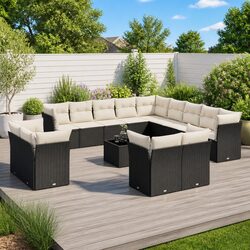 Garden Sofa Set 14 Piece Outdoor Furniture Black Poly Rattan Patio Seating with