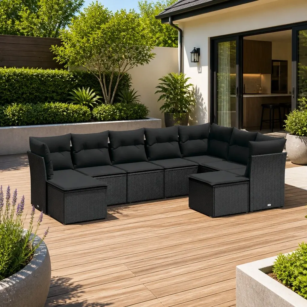 Garden Sofa Set 9 Piece Outdoor Patio Furniture Black Cushions