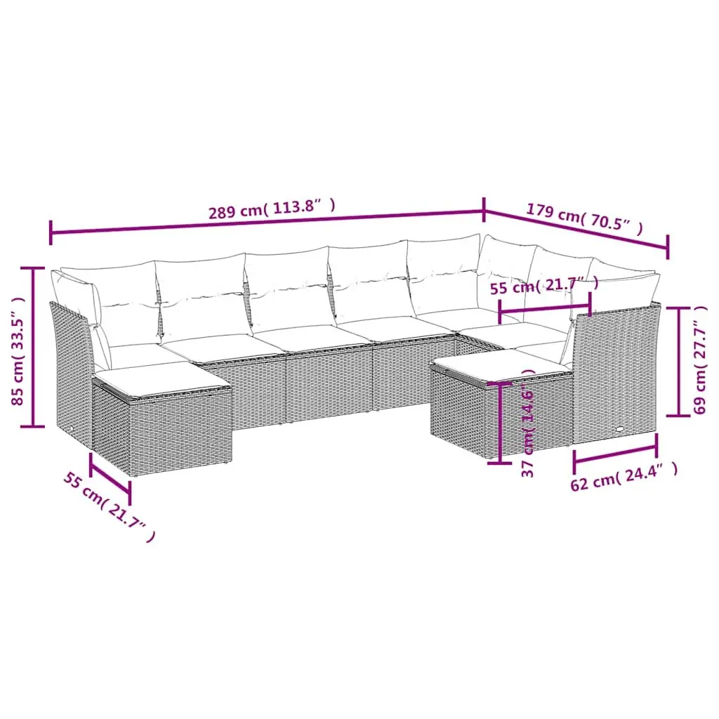 Garden Sofa Set 9 Piece Outdoor Patio Furniture Black Cushions
