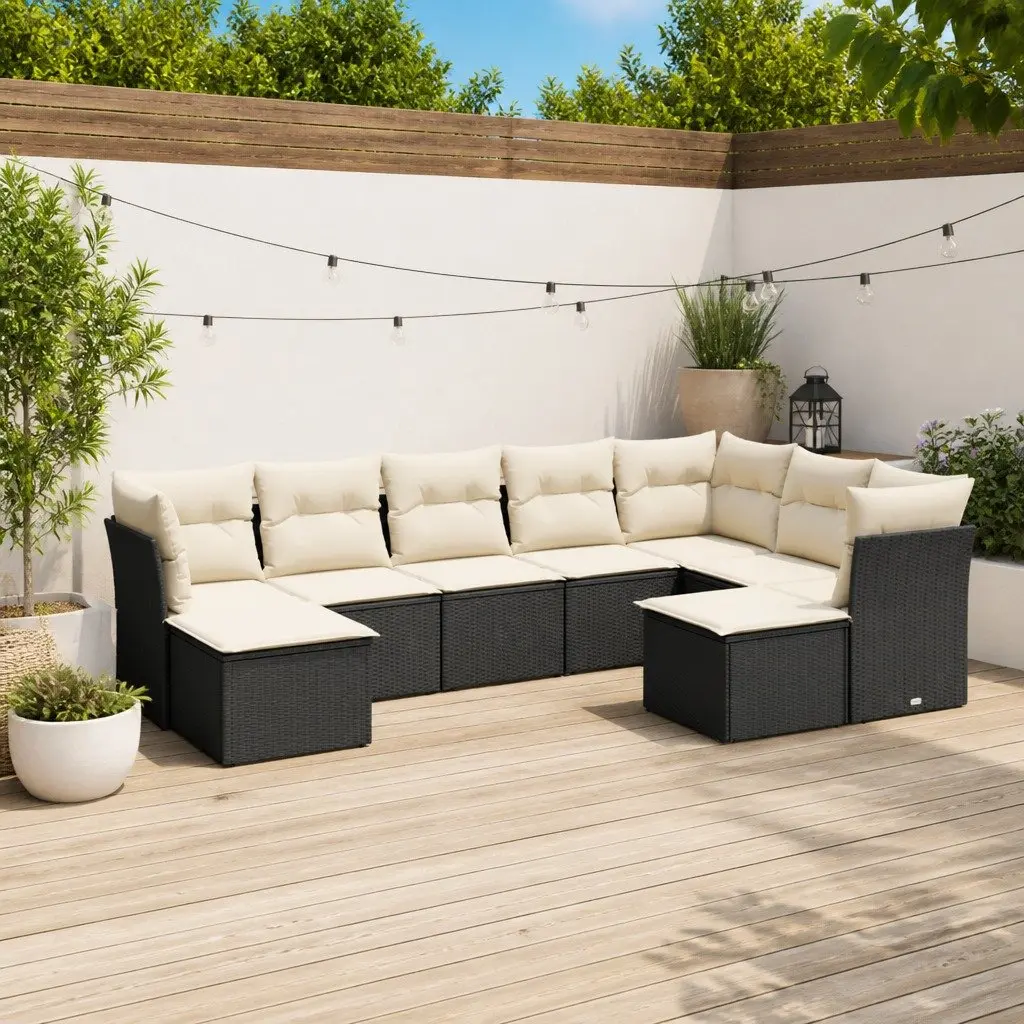 Garden Sofa Set 9 Piece Outdoor Furniture Modular Patio Lounge Black Poly Rattan