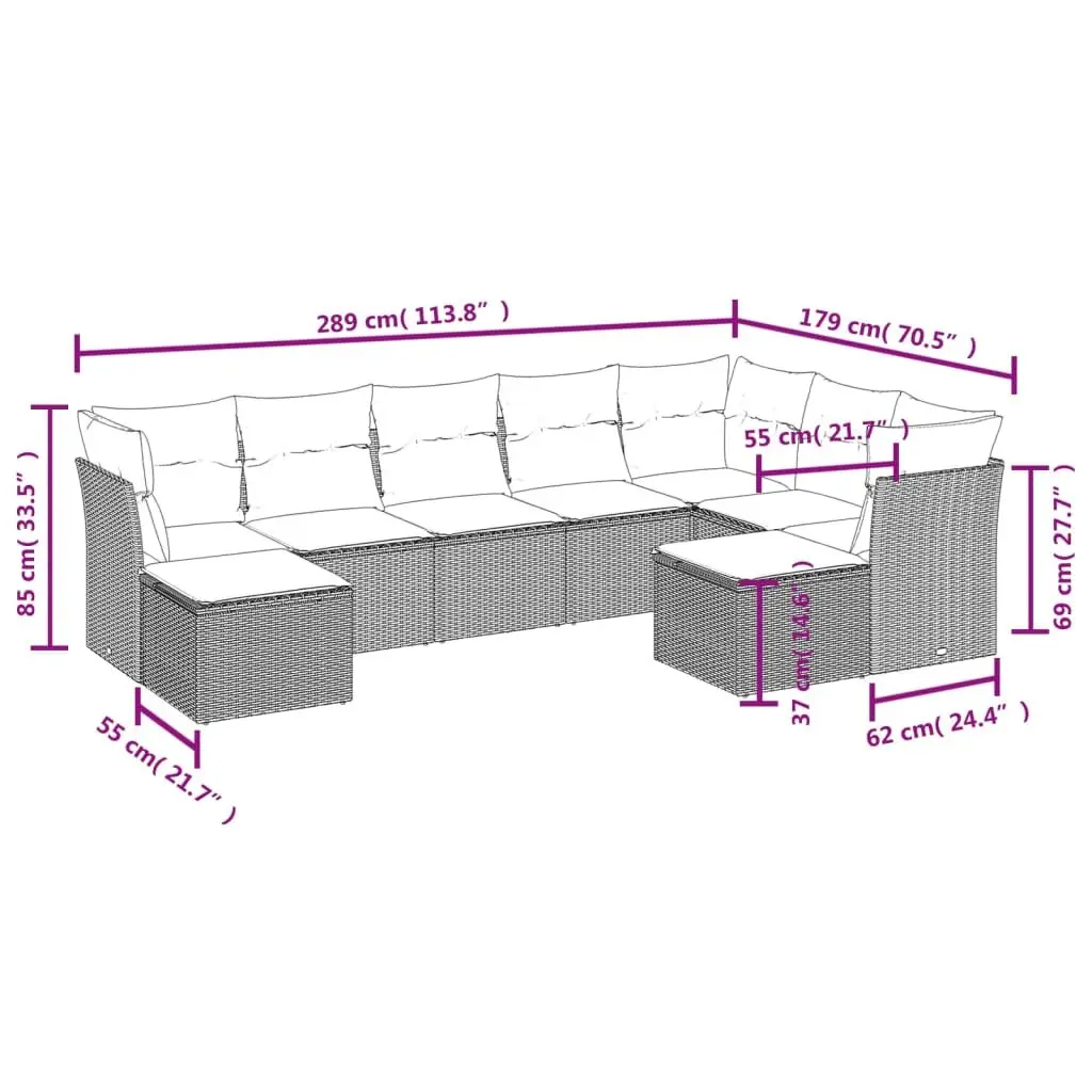 Garden Sofa Set 9 Piece Outdoor Furniture Modular Patio Lounge Black Poly Rattan