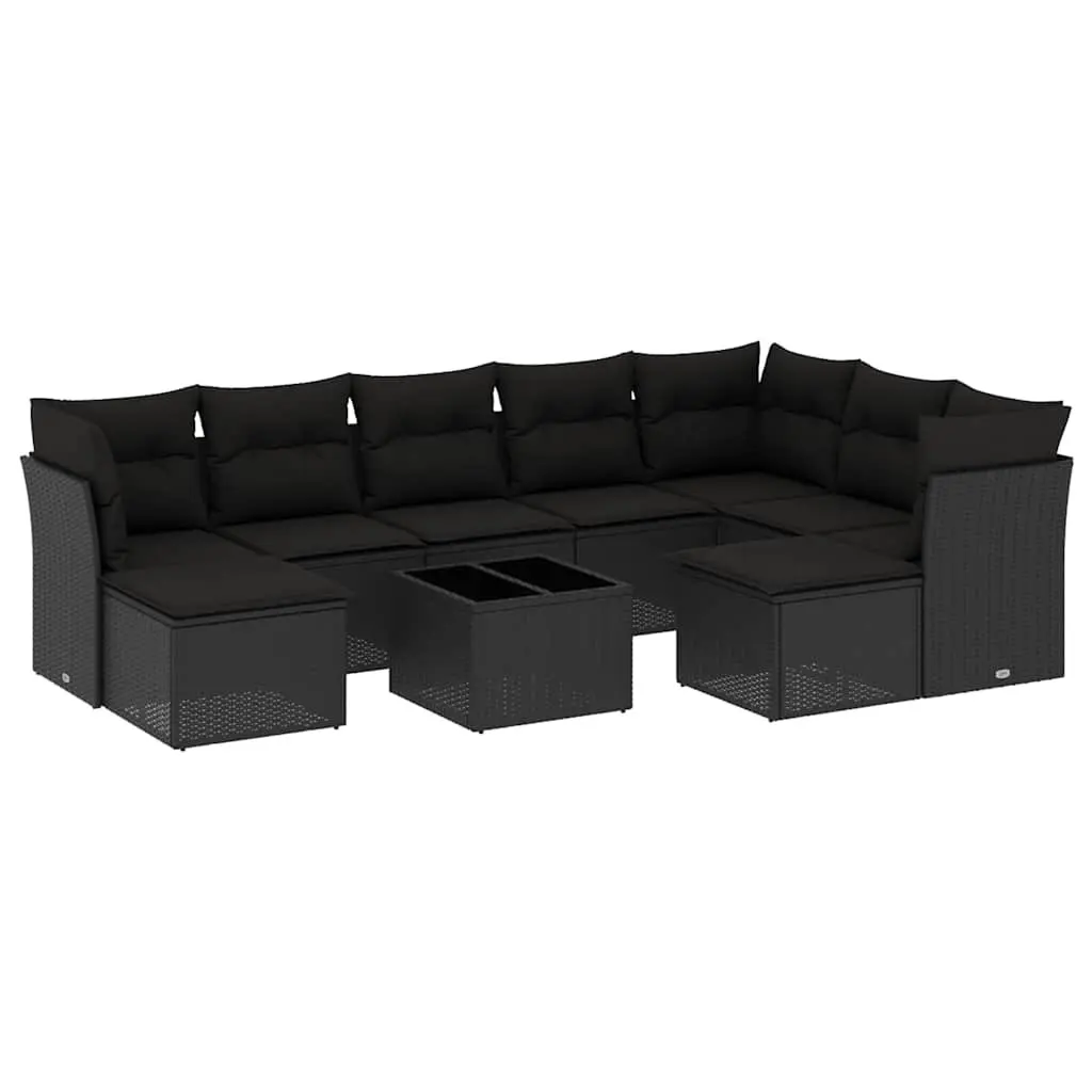 Garden Sofa Set Outdoor Furniture 10 Piece Black Poly Rattan Patio Seating