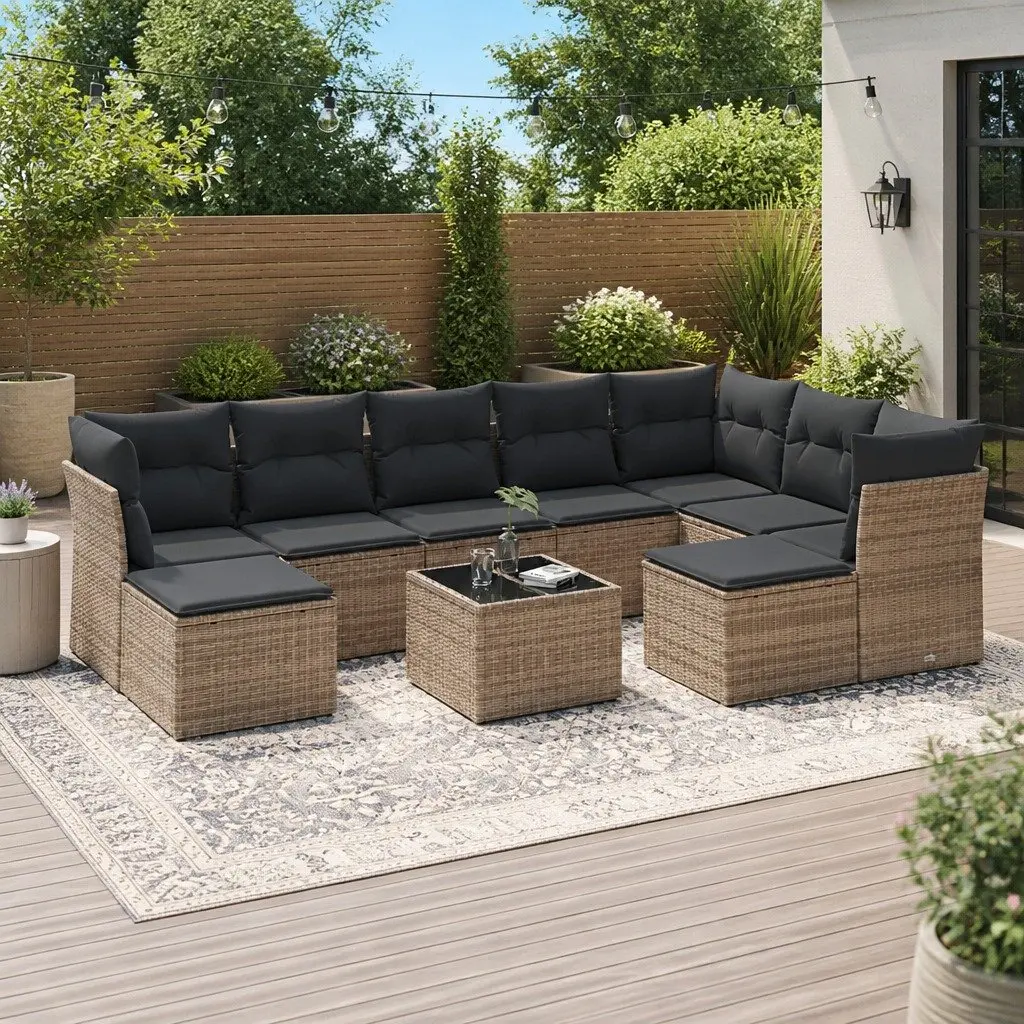 Garden Sofa Set Outdoor Patio Furniture 10 Piece Grey Poly Rattan Modular