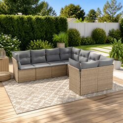 Outdoor Garden Sofa Set 8 Piece Patio Furniture Beige Poly Rattan with Cushions