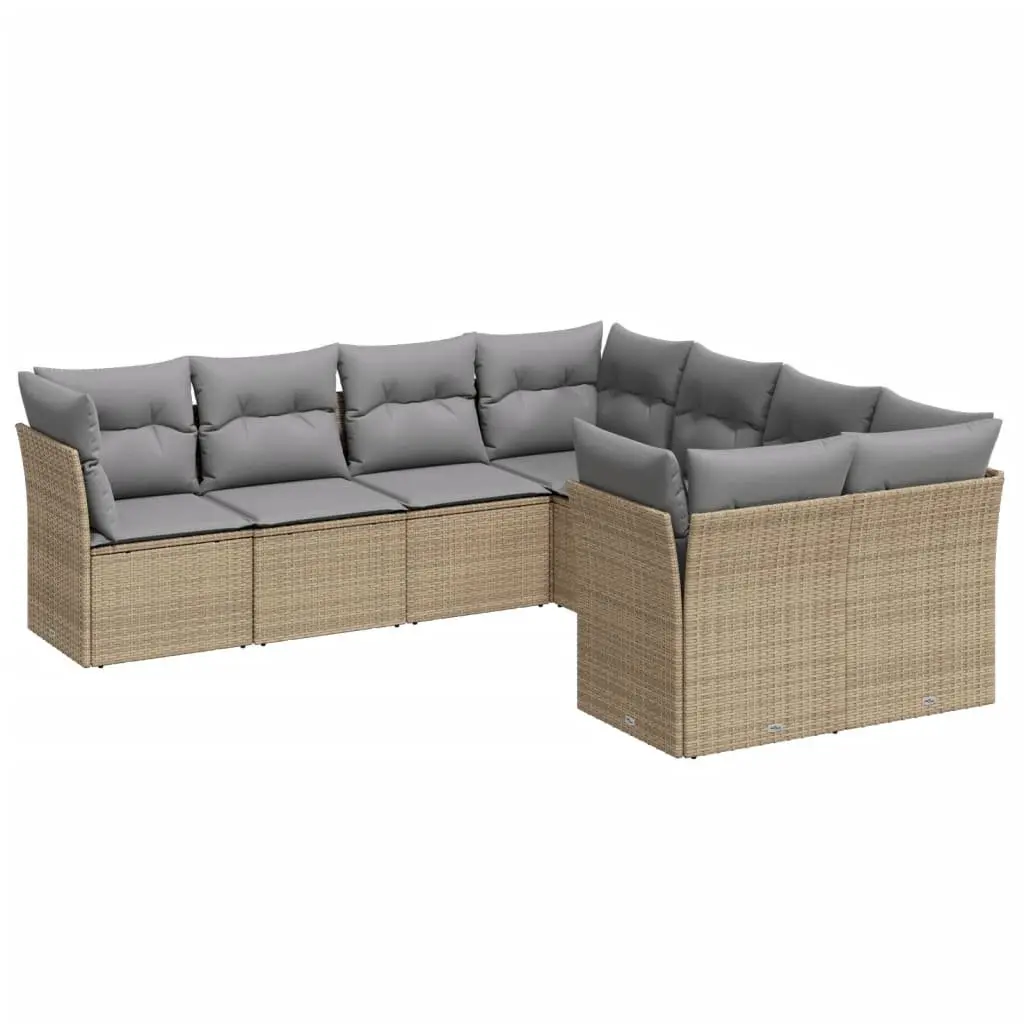 Outdoor Garden Sofa Set 8 Piece Patio Furniture Beige Poly Rattan